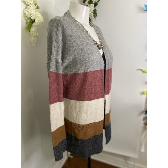 Pinque Womens Cardigan Sweater Long Sleeve Open Front Striped Pockets Size Small - Picture 13 of 16